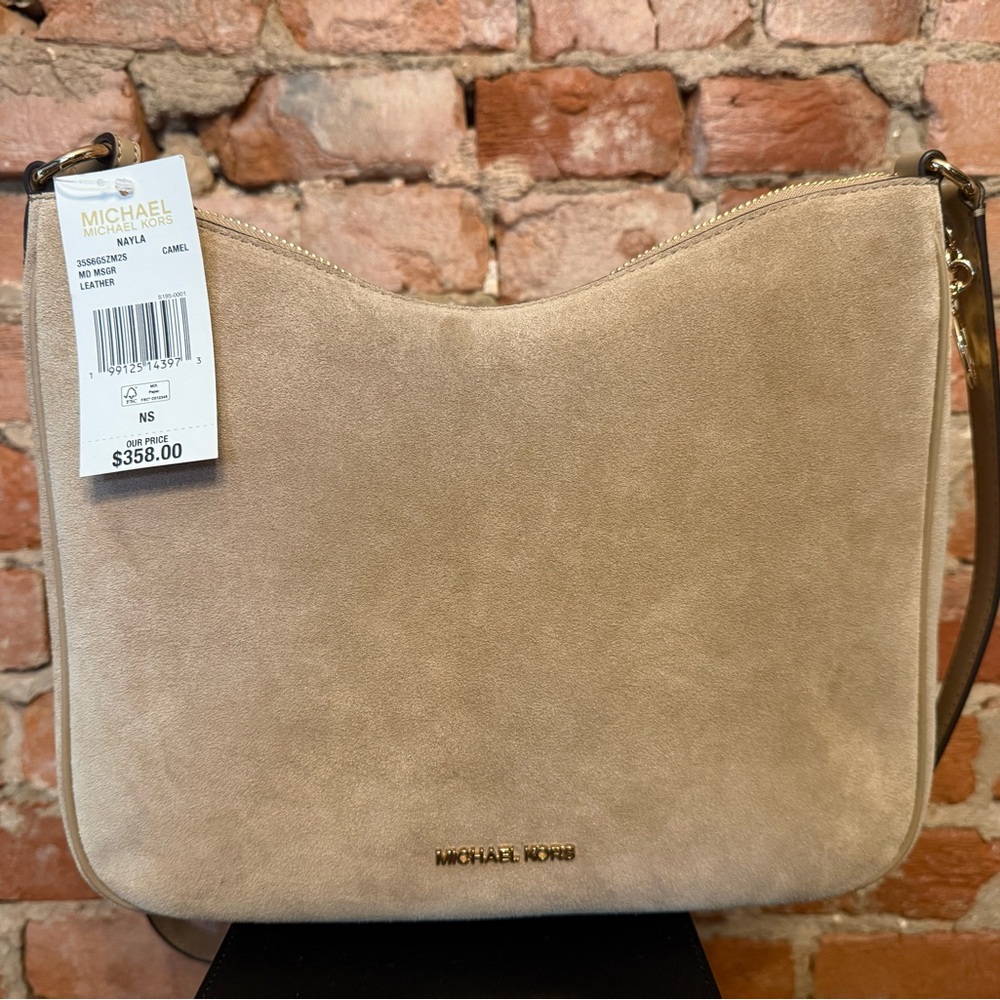 Michael Kors Tan Suede Shoulder Bag with Gold Hardware